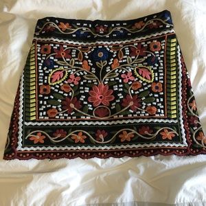 Black floral embroidered skirt